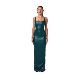 Naked Wardrobe Vegan Leather Croc Tank Maxi Dress in Deep Teal